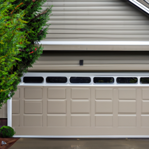 Suburban Renton home exterior showing a full garage door and nearby evergreens on an overcast day.