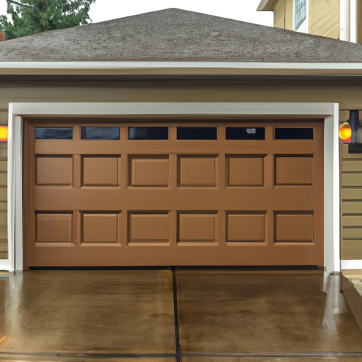 Editorial photo of a modern suburban garage door on a Renton, WA home on an overcast day.