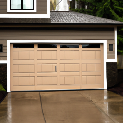 Suburban Renton driveway with a closed modern garage door on an overcast day