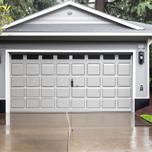 Modern insulated garage door on a suburban Renton home under overcast Pacific Northwest sky; facade and weatherseal visible.