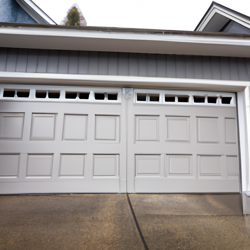 Modern gray sectional garage door in a Renton, WA driveway on an overcast day with visible tracks and opener.